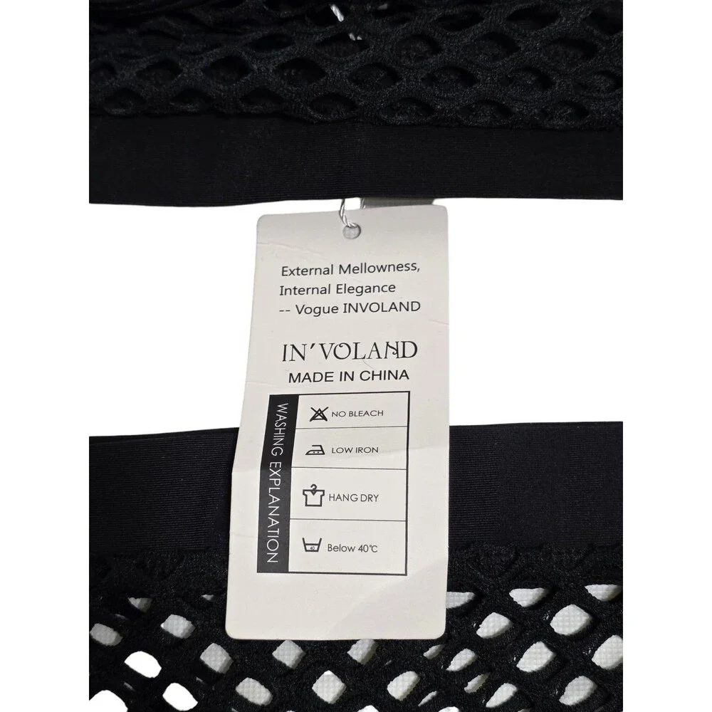 In'voland NWT Two Piece Swimsuit Black w/ Fishnet Details Woman's Size 24W